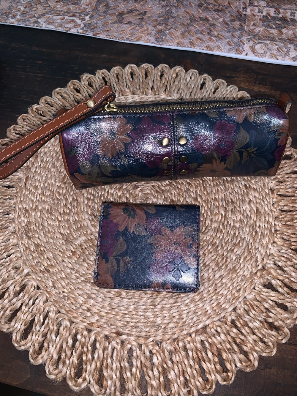 Patricia Nash Peruvial Painting Floral pencil wristlet clutch & RFID wallet